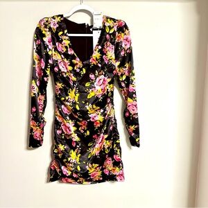 Women’s short dress LIKELY - GABRIELA x Revolve satiny black floral 3541 BN